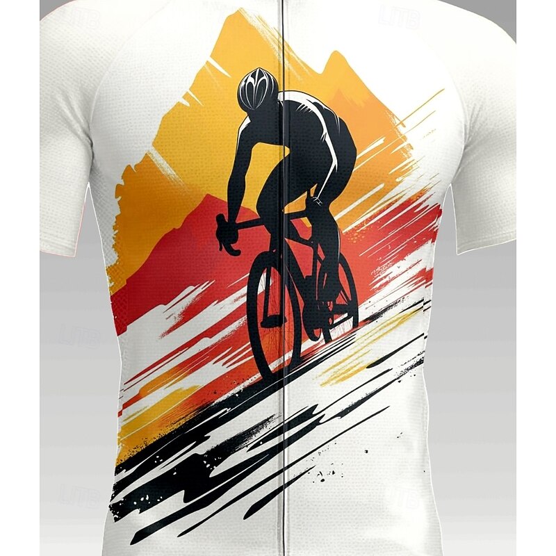 Men's Cycling Jersey Graphic Geometric Short Sleeve Bike Jersey Top with 3 Rear Pockets UV Resistant Quick Dry Front Zipper Reflective Strips Sports White Clothing Apparel3