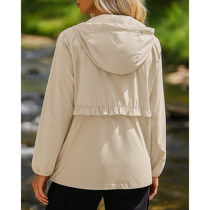 Women's Hiking Jacket rain coat Trench Coat Outdoor Waterproof Windproof Lightweight Hiking Outfits Hiking Clothes Winter Autumn / Fall Top Camping / Hiking / Caving Running White Dark Green Green2