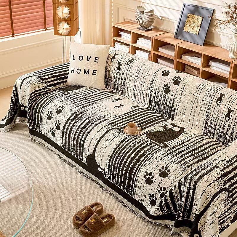 Cartoon Cat Sofa Cover For Cat Dog Paw Print Chenille Anti-Scratch Throw Couch Cover Pet Friendly2