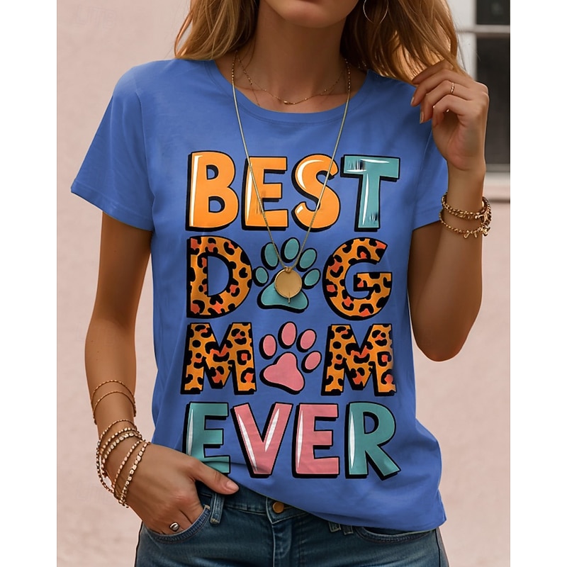 Thanksgiving Day Women's T Shirt Graphic Animal Dog Vintage Stylish Classic Short Sleeve Crew Neck Round Neck Regular Tops Daily Weekend Print Black White Pink Blue Sky Blue Summer Spring DOG MOM3