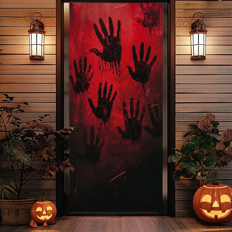 Halloween Door Covers Zombie Door Tapestry Door Curtain Decoration Backdrop Door Banner for Front Door Farmhouse Holiday Party Indoor Outdoor Decor Supplies4