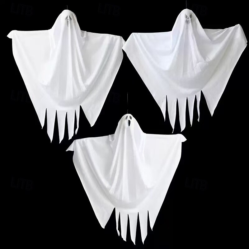 3pcs Halloween White Ghost Hanging Decorations, Spooky Spirit Props with 3 Different Faces, Scary Hanging Ornaments for Haunted House, Indoor Outdoor Party Decor