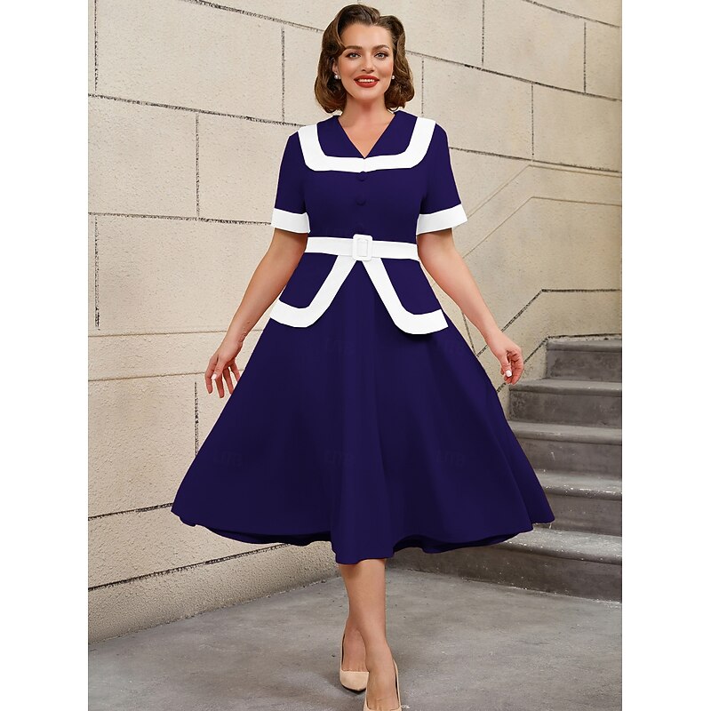 Retro Vintage 1950s Rockabilly Midi A Line Dress Flare Dress Plus Size Fancy Dress Women's Vacation Homecoming Party & Evening Adults Dress Spring & Summer