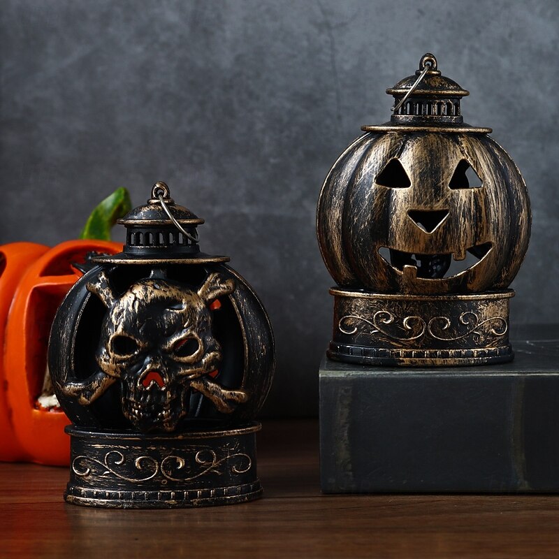 1 Pc Halloween Bronze Silver Smiling Pumpkin Skull Shaped Night Light Indoor and Outdoor Party Horror and Weird Decoration Atmosphere Light2