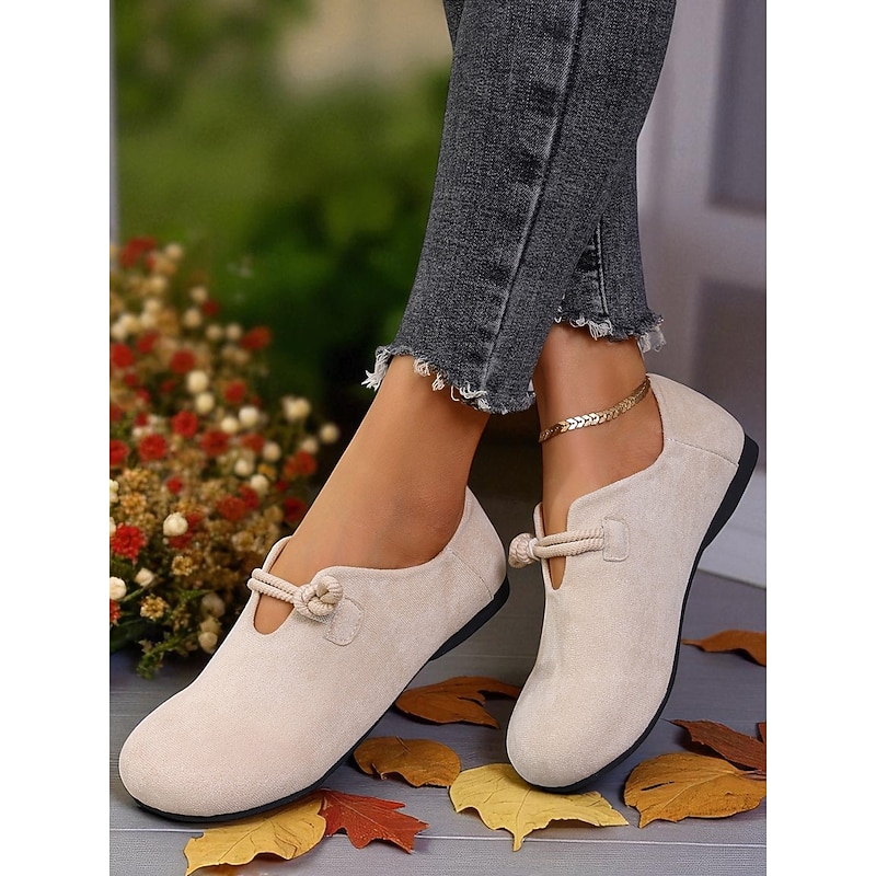 Women's Wide Toe Beige Rope Loafers – Soft Slip-On Vintage Style Shoes for Walking, Errands and Weekend Outfits3