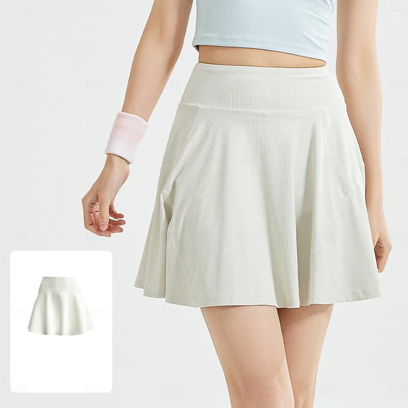 Women's Patchwork Solid Colored Tennis Skirts with Shorts Tennis Skirt with Leggings Sport Skirt 1 PC Sporty Reduces Chafing High Elasticity Professional Tennis Running Fitness Skirt Black Cream3