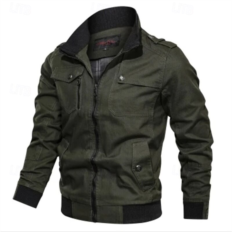 Men's Lightweight Jacket Cargo Jacket Casual Jacket Vacation Daily Pocket Spring Fall Plain Fashion Classic Stand Collar Regular Black Wine Khaki Army Green Dark Blue Jacket2