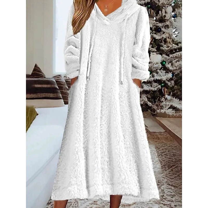 Women's Midi Dress Sweater Dress Hoodie Dress Fashion Modern Vacation Daily Weekend Regular Fit Plain Long Sleeve Hooded Black White Burgundy Winter Autumn