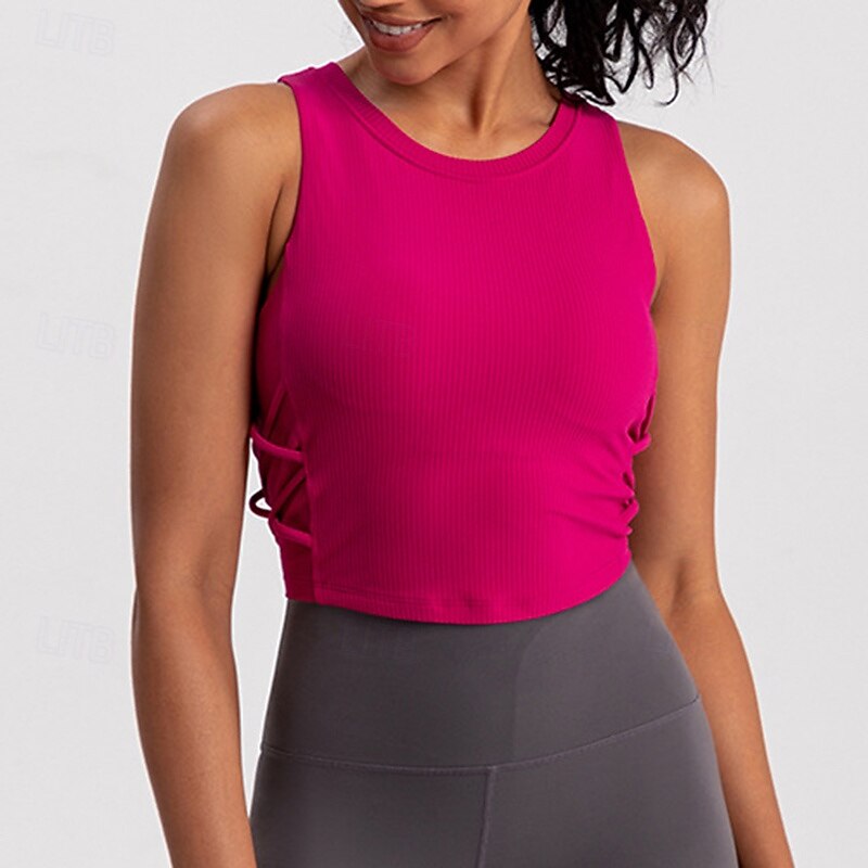 Women's Workout Tops Lightwear Breathable Wrinkles Sleeveless Sports Solid Color Top For Pilates Running Yoga Activewear4