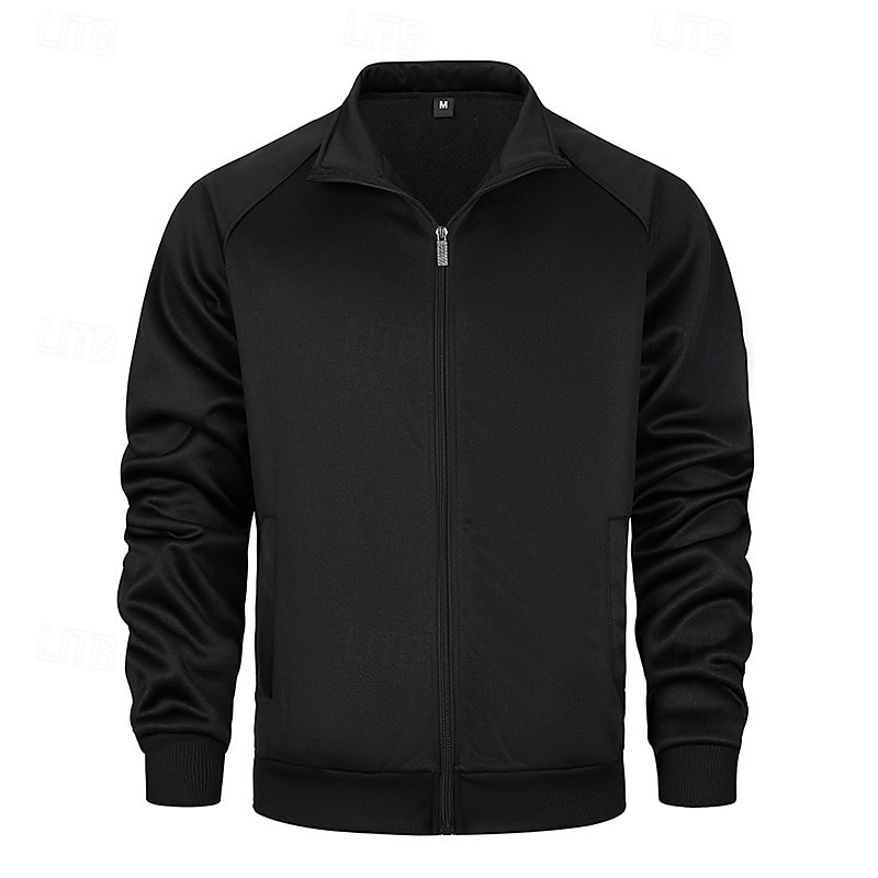 Men's Fleece Jacket Casual Jacket Vacation Daily Breathability Pocket Spring Fall Plain Fashion Classic Stand Collar Regular Black Khaki Army Green Gray Jacket4