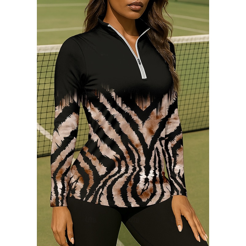 Women's Leopard Gradient Shirt Sport Shirt Golf Polo Shirt Tennis Shirt Long Sleeve Zipper Floral UPF50+ UV Resistant High Elasticity Moisture Wicking Breathable Tennis Golf Pickleball Stand Collar