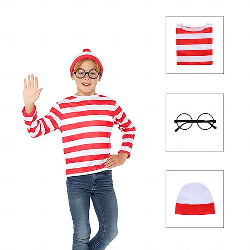 Where's Wally Outfits Storybook Characters Movie Cosplay for Boys' Girls' Kid's Carnival World Book Day 100th Day of School Educational Dress Up School Event Dress Up2