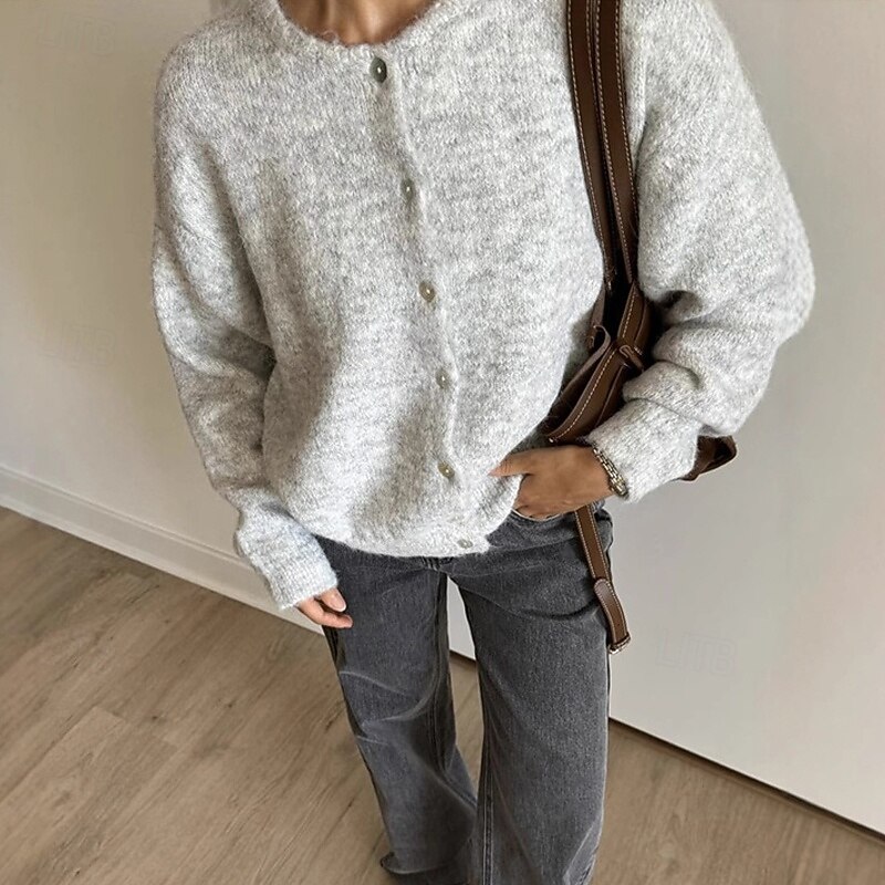 Women's Sweater Cardigan Fashion Streetwear Daily Solid Color Ribbed Open Front Knitted Long Sleeve Regular Tops Knit Holiday Going out Weekend White Red Fall Winter