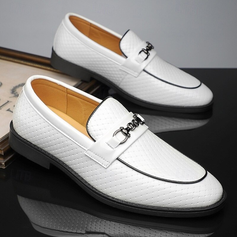 Men's White Faux Leather Loafers with Metal Bit – Elegant Slip-on Shoes for Summer Parties, Cruises and Resort Weddings3