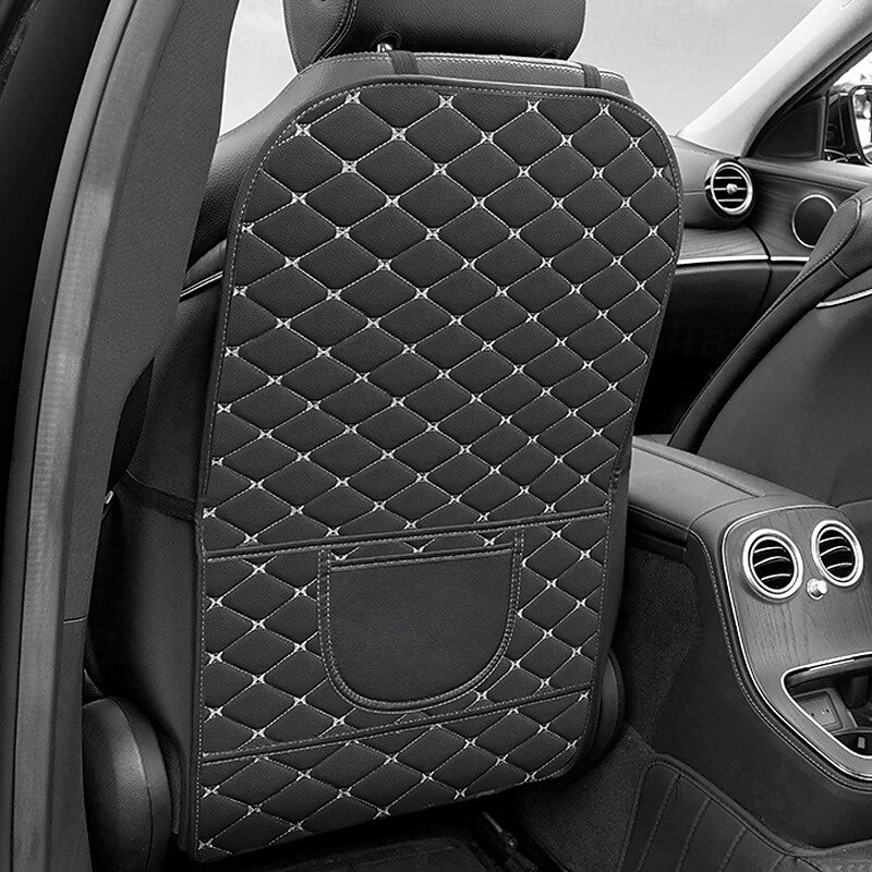 2 PCS Durable Car Seat Protector Anti-Soil Black Faux Leather Car Seat Back Protector with Diamond Stitch Design Car Seat Covers Easy-Clean for Rear Seats Seat Protection