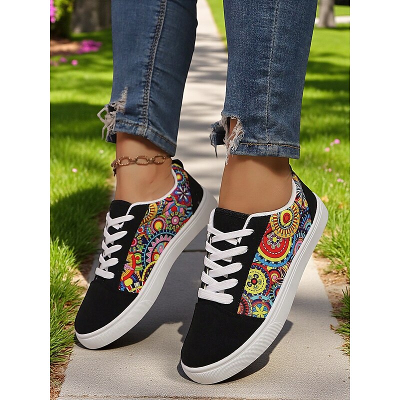 Women's Colorful Canvas Sneakers – Lightweight Casual Lace-Up Shoes with Vibrant Artistic Print, Perfect for Walking, Travel and Everyday Street Style3