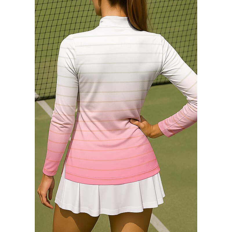 Women's Gradient Stripes Sport Shirt Golf Polo Shirt Tennis Shirt Tennis Top Long Sleeve Zipper Floral UPF50+ UV Resistant High Elasticity Moisture Wicking Breathable Tennis Golf Pickleball Stand2