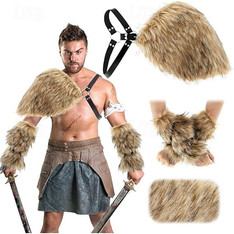 Retro Vintage Medieval Renaissance Outfits Faux Fur Costume Warrior Viking Fancy Dress Men's Women's Viking Halloween Carnival Performance Party LARP Adults Shawl More Accessories