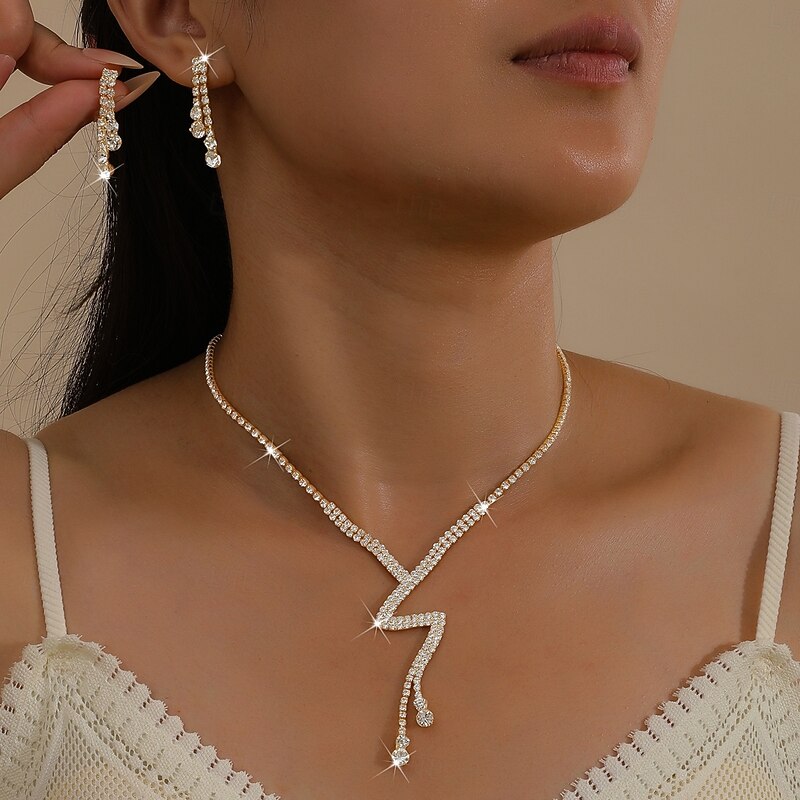 Bridal Jewelry Sets Two-piece Suit Zircon Imitation Diamond 1 Necklace Earrings Women's Elegant Personalized Classic Lovely Classic Love Precious Jewelry Set For Wedding Birthday Gift