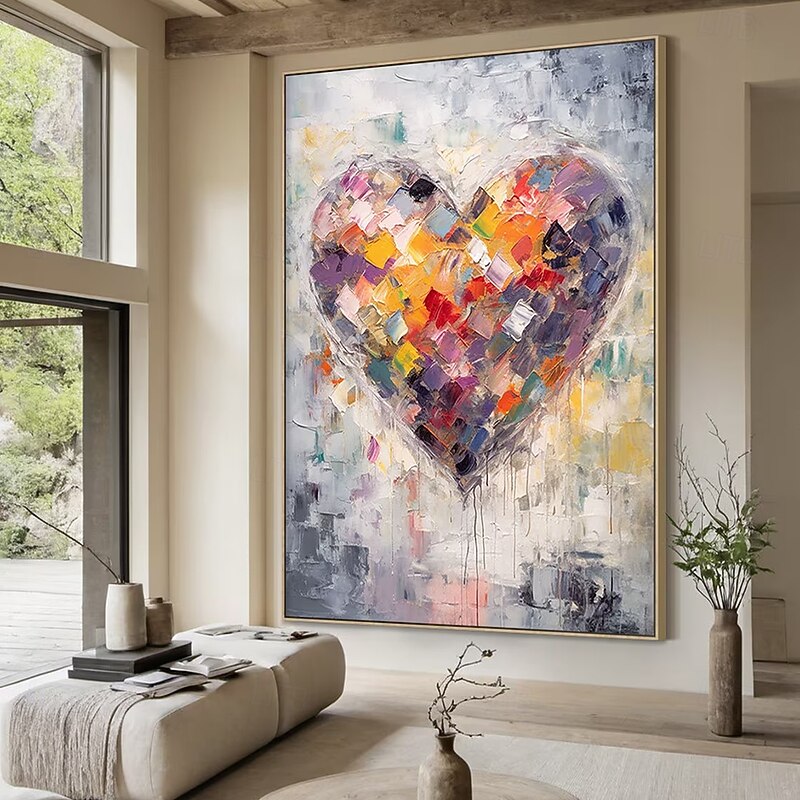 Mintura Handmade Colorful Heart Shaped Oil Paintings On Canvas Modern Wall Art Room Decoration Abstract Picture For Home Decor Rolled Frameless Unstretched Painting4