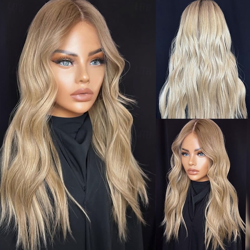 Remy Human Hair 5x5 Closure 13x4 Lace Front Wig Middle Part Brazilian Hair Wavy Blonde Multi-color Wig 130% 150% Density Ombre Hair Highlighted / Balayage Hair Natural Hairline 100% Virgin Glueless4