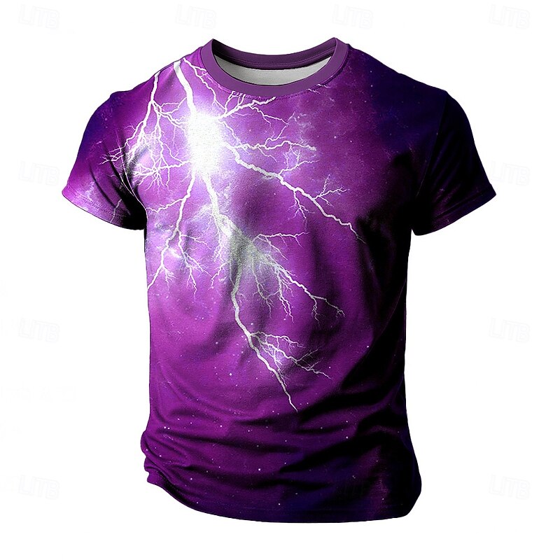 Men's Optical Illusion Lightning 3D T Shirt Short Sleeve T shirt 3D Print Crew Neck Shirt Exaggerated Designer Party Street Casual Blue Purple Green Summer Spring All Seasons Clothing Apparel S M L3
