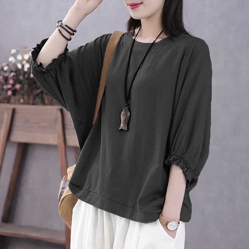 Women's Texture Blouse T Shirt Summer Tops Plain Fashion Modern Half Sleeve Batwing Sleeve Crew Neck Regular Tops Daily Black Green Rose Pink Summer4