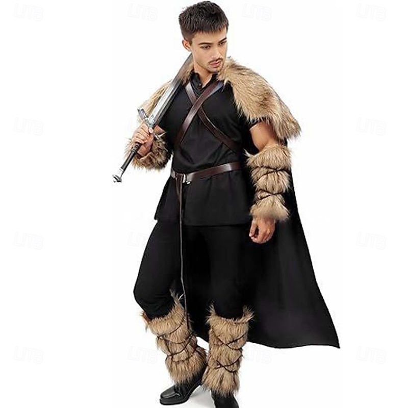 Retro Vintage Medieval Renaissance Outfits Faux Fur Costume Warrior Viking Fancy Dress Men's Viking Halloween Carnival Performance Party LARP Adults Shawl Leg Warmers Arm Guards Winter