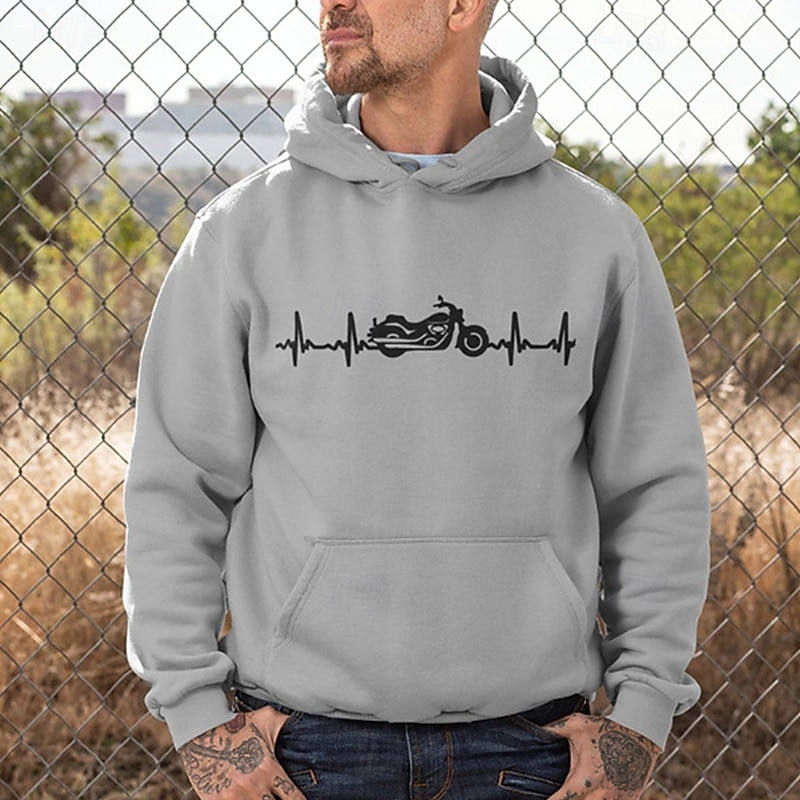 Men's Hoodie White Yellow Red Blue Green Hooded Motorcycle Pocket Print Sports & Outdoor Daily Holiday Polyester Streetwear Basic Casual Spring Fall Clothing Apparel Hoodies Sweatshirts