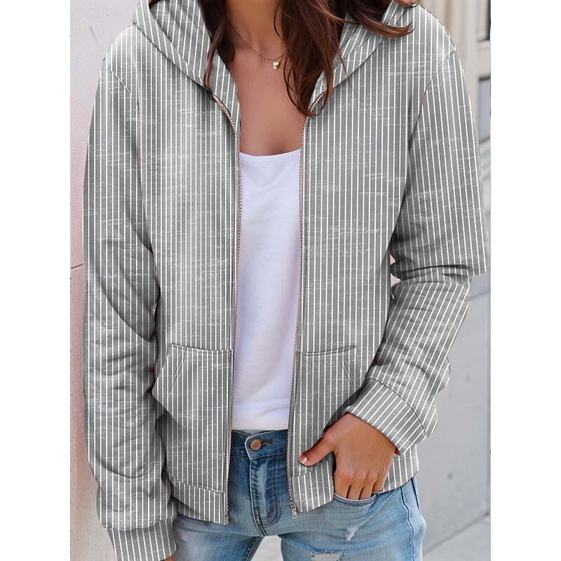 Women's Hooded Sweatshirt Jacket Long Sleeve Zip Up Hoodie With Pocket Lightweight Casual Micro-elastic Graphic Striped Fashion Street Dailywear Pocket Print Pink Blue Green Gray Spring Fall4