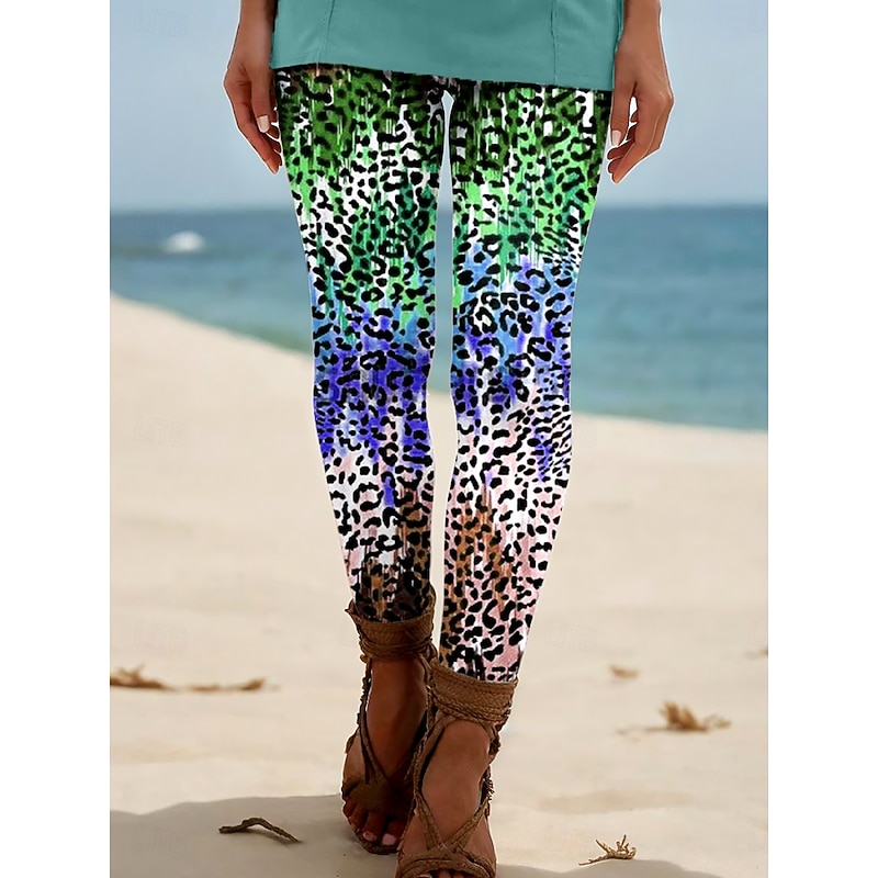Women's Leggings Vacation Vintage Ethnic Style Ankle-Length High Waist Graphic Leopard Gradient 3D Print Breathability Soft Comfortable Stretchy Outdoor Vacation Home Forest Green Violet Multi Color2