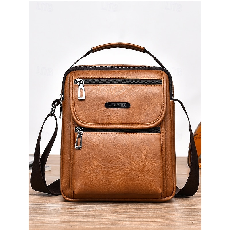 Men's Waterproof Faux Leather Crossbody Bag with Multi-Pocket Design – Casual Travel Shoulder Messenger Bag for Daily Commute, Work or Weekend Outings2