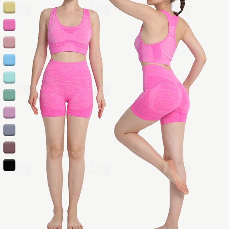 Women's 2 Pieces Sports Bras Workout Sets Yoga Outfits Solid Color Clothing Suit Dark Grey Black Gym Workout High Waist Stretchy Breathable Sleeveless Sport Activewear Slim