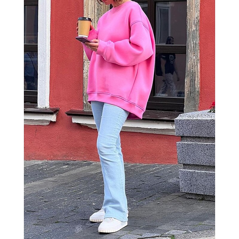 Women's Pullover Sweatshirt Sweatshirts Plain Streetwear Casual Long Sleeve Crew Neck Regular Tops Street Holiday Going out Black Pink Brown Fall Winter2