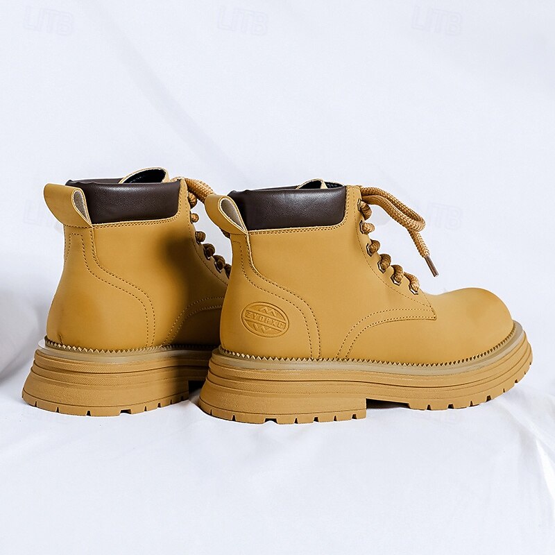 Men's Tan Faux Leather Work Boots – Casual Lace-Up Outdoor Ankle Shoes for Construction, Hiking & Daily Use4