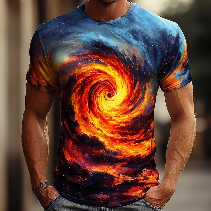 Men's Optical Illusion Universe 3D T Shirt Short Sleeve T shirt 3D Print Crew Neck Shirt Exaggerated Designer Party Street Casual Blue 3# Blue 2# Blue 1# Summer Spring All Seasons Clothing Apparel S2