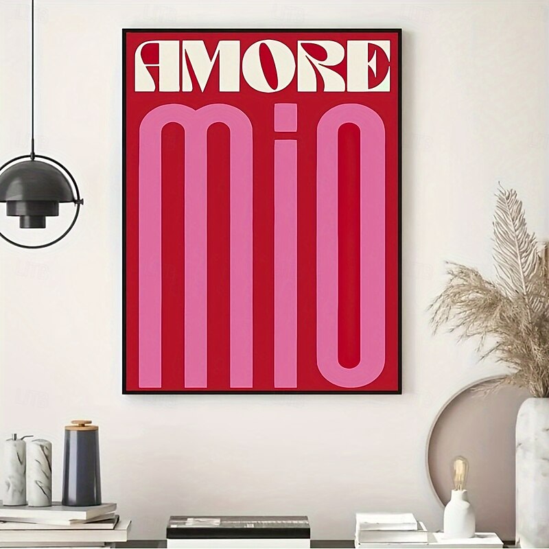 1pc Amore Mio Canvas Poster - Vibrant Red & Pink Modern Art Frameless Wall Decor with Stylized Text Design Perfect for Bedroom Living Room or Corridor Aesthetic Room Decor2