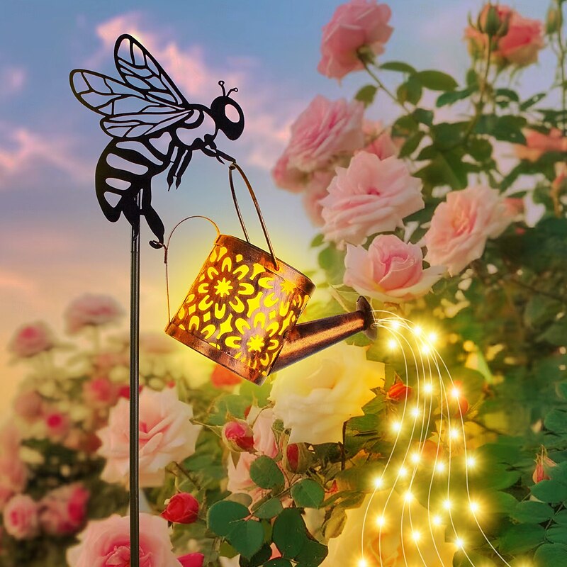 1 Pc outdoor solar waterproof metal hollow projection light, fairy bee hummingbird ground water kettle light, courtyard garden lawn path decorative light, landscape light