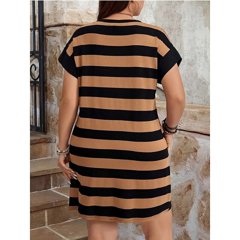 Women's Plus Size Casual Dress Striped Crew Neck Short Sleeve Summer Spring Fashion Modern Casual Mini Dress Daily Holiday Dress2