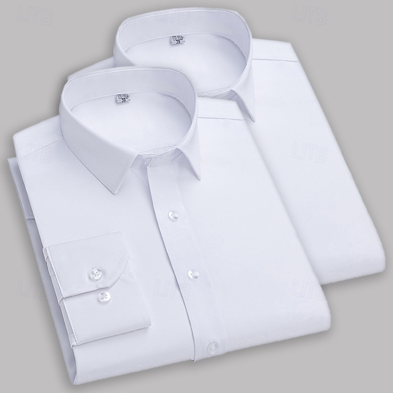 Men's Shirt Dress Shirt Collared Shirt Button Up Shirt Plain Office & Career Daily Wear White+Black White White+Blue Long Sleeve Shirt Collar All Seasons Clothing Apparel Basic4