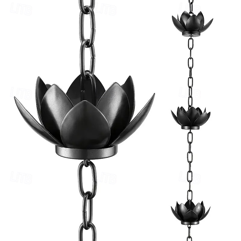 47 Inch Gold Lotus Rain Catcher Chain for Gutters Outside with Adapter Efficient Water Flow & Splash-Free Eaves Gutter Guard for Garden Decor, Outdoor Downspout Drainage4