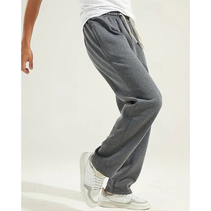 Men's Athletic Pants Sweatpants Straight Leg Sweatpants Pocket Elastic Waist Drawstring Plain Comfort Sports Outdoor Daily Fashion Casual Black Light Grey Micro-elastic2
