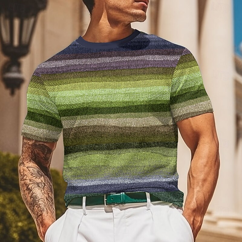 Men's Line Waffle Shirt Short Sleeve T shirt 3D Print Crew Neck Shirt Fashion Casual Comfortable Street Casual Daily Red Blue Purple Summer Spring Clothing Apparel S M L XL XXL XXXL3