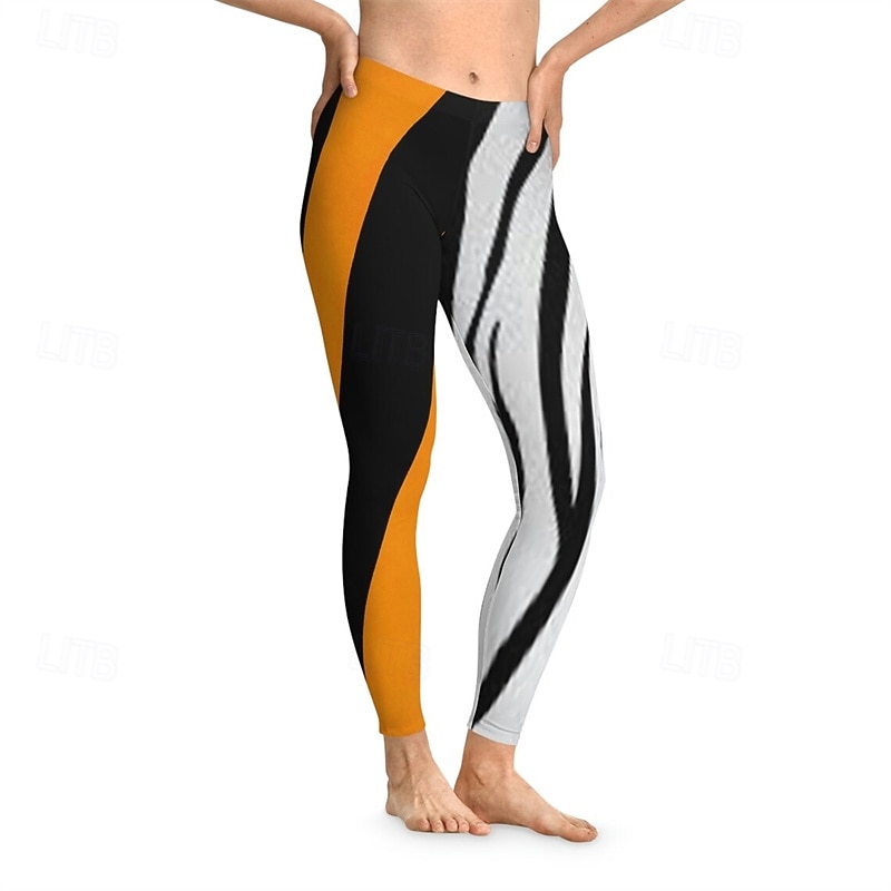 Women's Pants Trousers Leggings Streetwear Casual Full Length High Waist Color Block Elastic Waist Breathability Comfortable Stretchy Vacation Street Daily Wear Orange Spring Fall Regular Fit