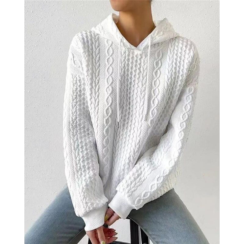 Women's Texture Sweatshirt Pullover Hoodie Sweatshirt Plain Streetwear Casual Comfy Long Sleeve Hooded Regular Tops Street Holiday Going out Black White Pink Fall2