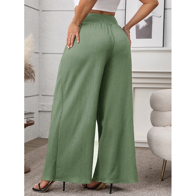 Women's Wide Leg Pants Trousers Casual Full Length Natural Plain Wide Leg Comfy Breathability Casual Daily Black Green Spring Fall Loose Fit3