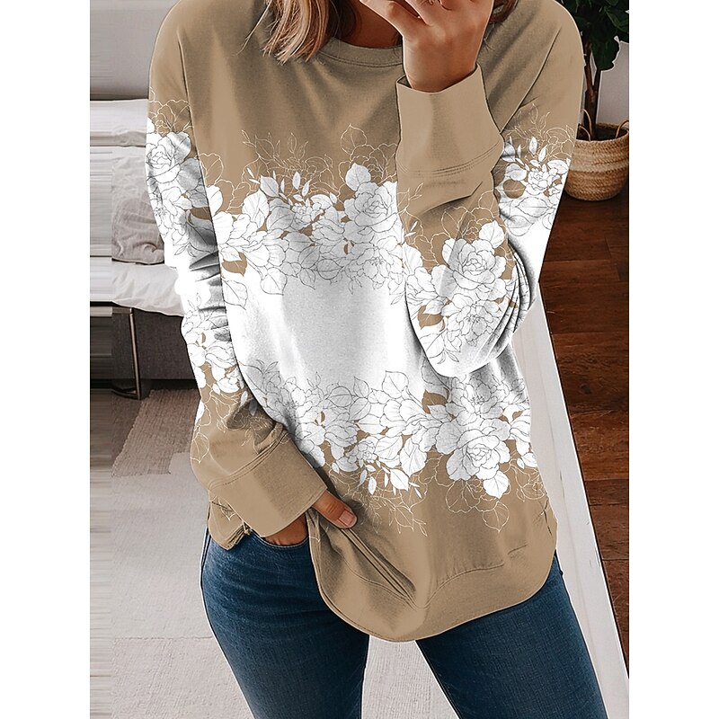 Women's Sweatshirts Floral Graphic Casual Long Sleeve Crew Neck Regular Tops Street Casual Holiday Print Blue Purple Green Khaki Spring Fall Winter3