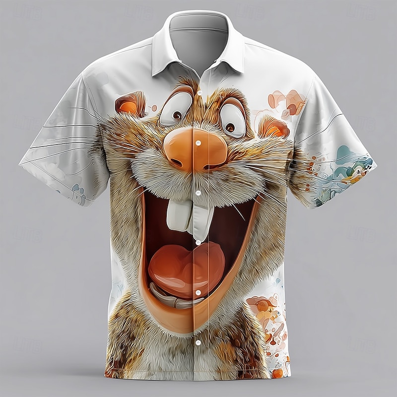 Men's Animal Cartoon Rabbit Shirt Summer Shirt Button Up Shirt Short Sleeve Funny Outdoor Vacation Dailywear Summer Spring Turndown 3D Print Collared Shirts Front One Pocket White 1 White2