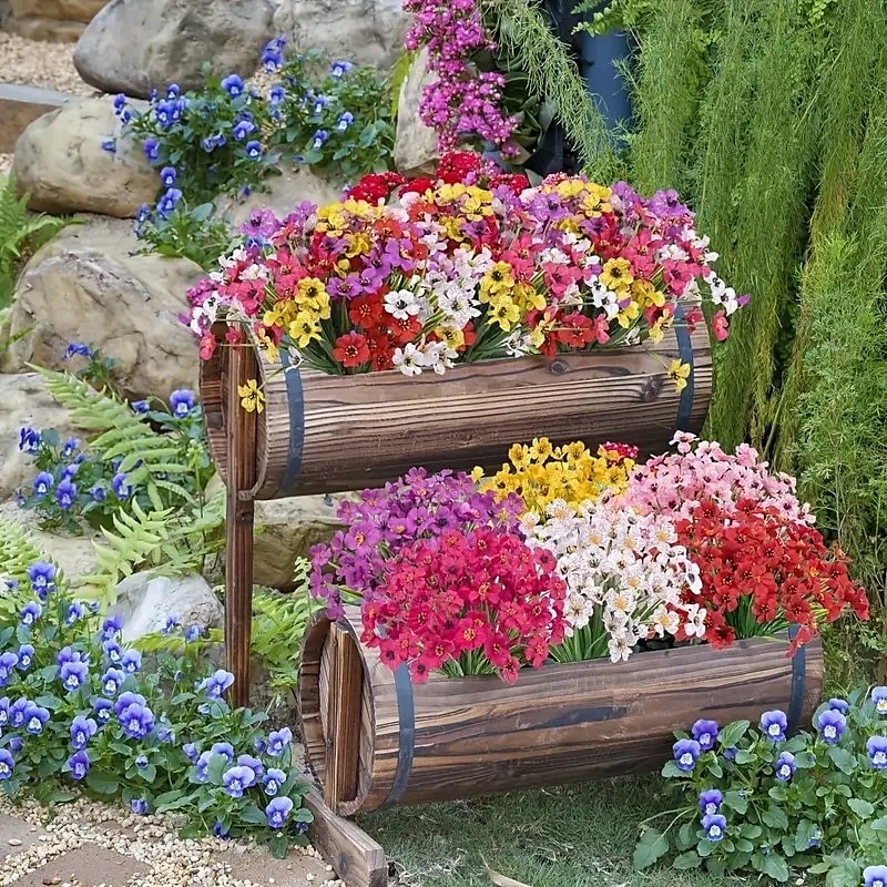 12-Pack Outdoor Artificial Sunflower and Violet Bouquets, UV-Resistant Fade-Proof Mixed Color Faux Flowers for Garden, Wedding, Holiday, Home Decor, Indoor and Outdoor Hanging Basket and Windowsill Decoration2