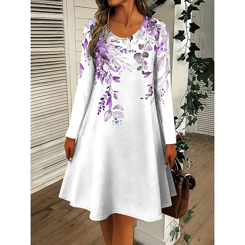 Women's Mini Dress Crew Neck Long Sleeve Casual Dress T Shirt Dress Tee Dress A Line Dress Casual Regular Fit Floral Graphic Pink Blue Purple Green Fall Winter3